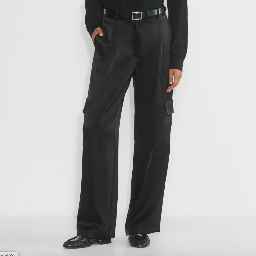 NWT Aritzia Babaton Outgoing High-Rise Satin Baggy Wide Leg Cargo Pant 10